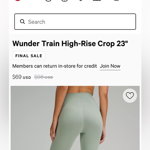 GUC lululemon Wunder Train HR Crop 23" size 14 - Picture 2 of 5